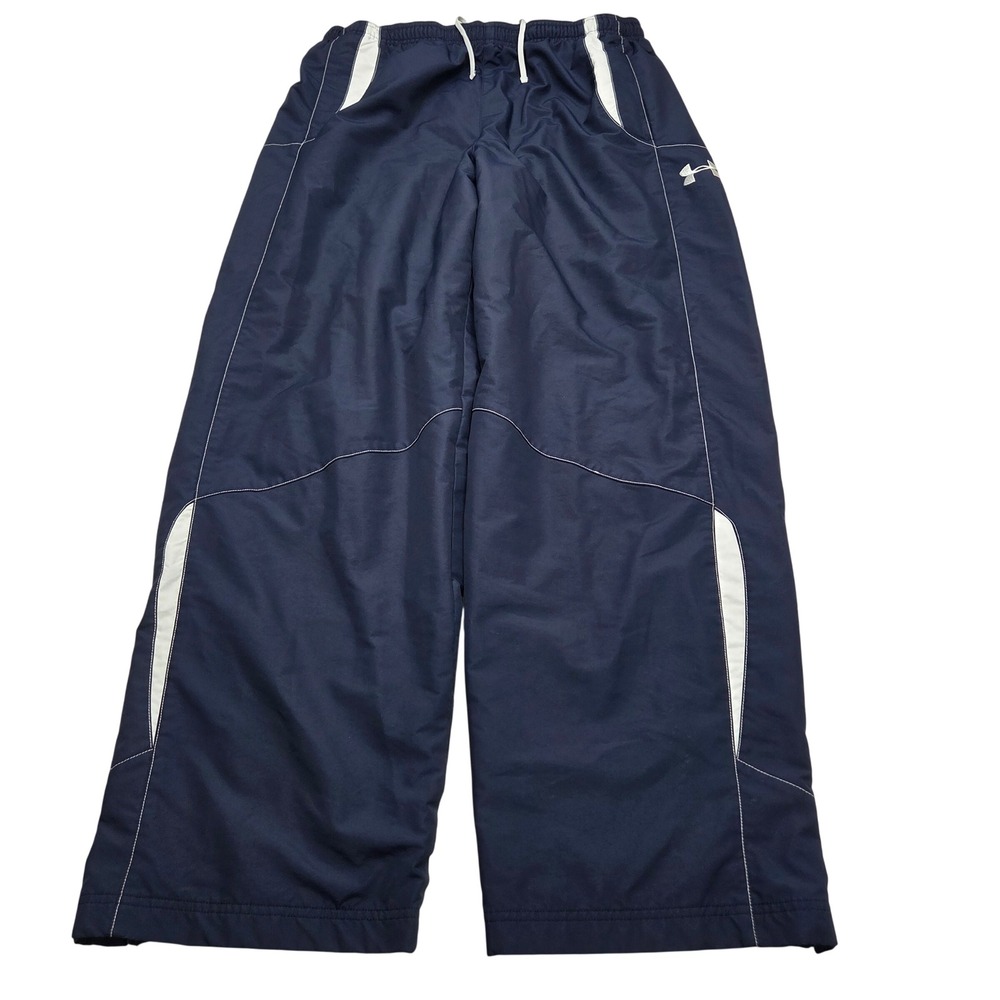 Under Armour Mesh Lined Athletic Track Pants Men LG Navy Blue White Piping